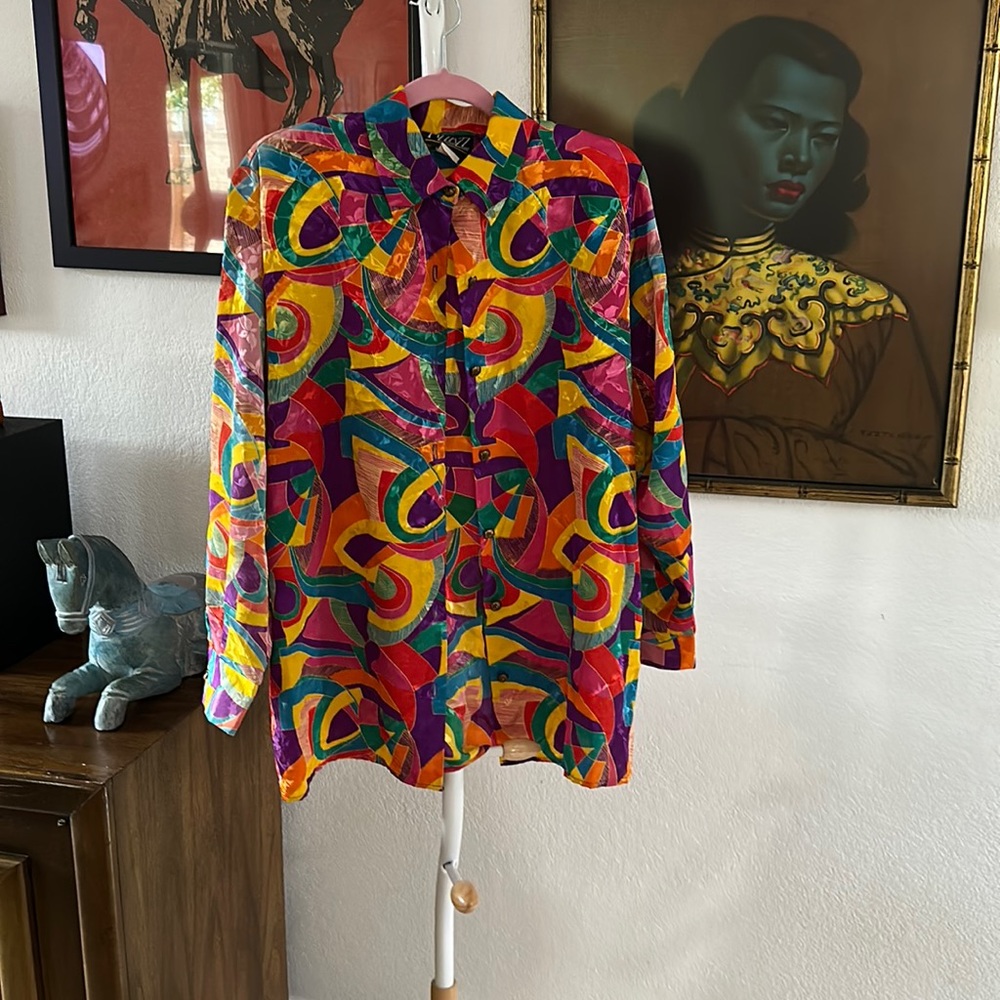 Vintage clown-core polyester, vibrant top